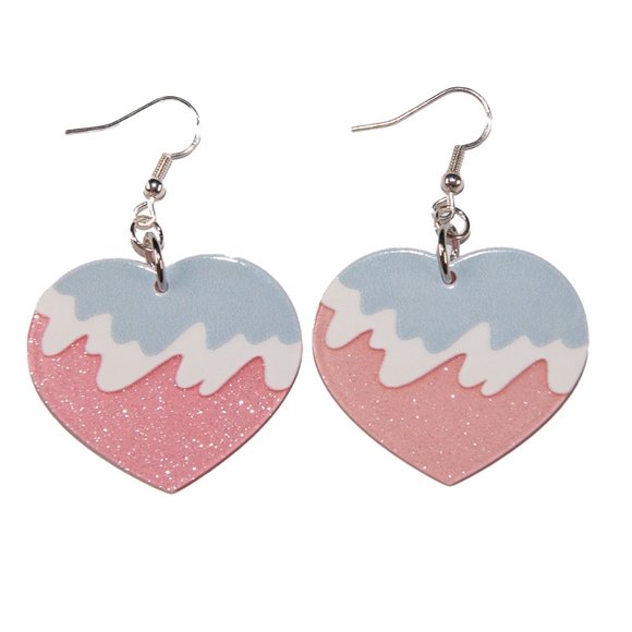 3/$25 Heart Pastel 90s Jazz Design Pink & Blue Hypoallergenic Earrings - Picture 1 of 3